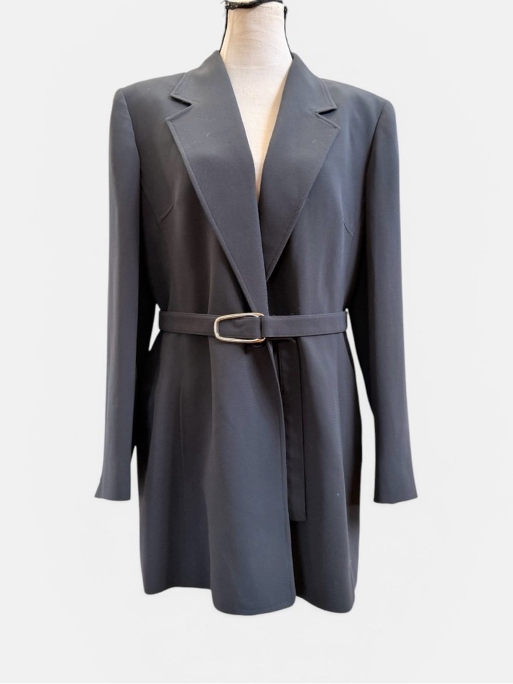 Emanuel slate blue structured belted jacket